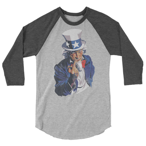 Uncle Sam Flipping the Bird 3/4 sleeve raglan shirt