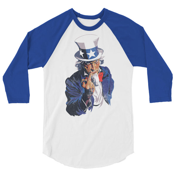Uncle Sam Flipping the Bird 3/4 sleeve raglan shirt