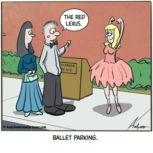 Cartoon about ballet parking instead of valet parking