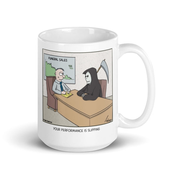 Grim performance review mug