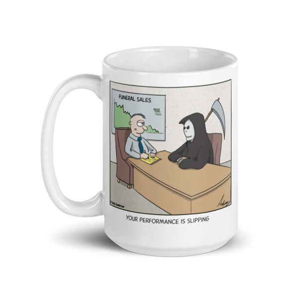 Grim performance review mug