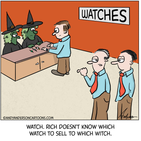 Selling smart watches to witches cartoon