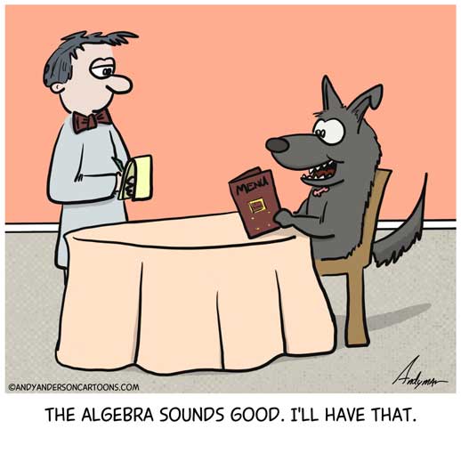 Dog eating algebra homework cartoon