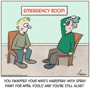 Swapped hairspray for spray paint April Fools cartoon