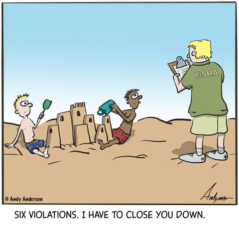 OSHA with kids and sand castle cartoon by Andy Anderson