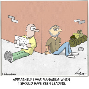 Cartoon about homeless men who should have lead instead of managed