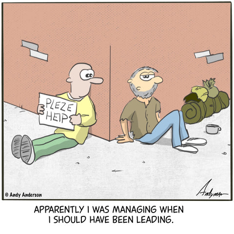 Cartoon about homeless men who should have lead instead of managed