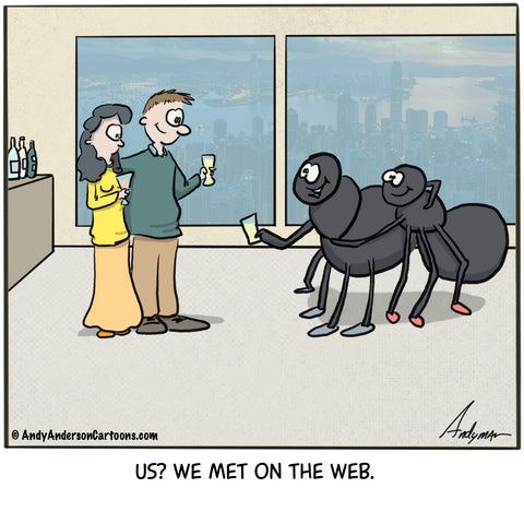 Cartoon about a spider couple who met on the web by Andy Anderson