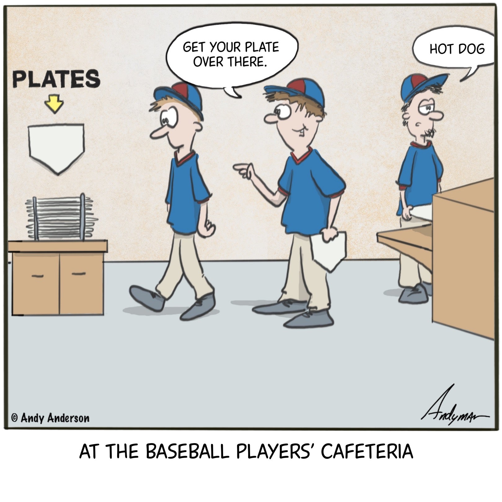 At the baseball players’ cafeteria cartoon by Andy Anderson