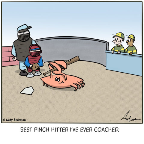 Cartoon about having a crab as a pinch hitter by Andy Anderson