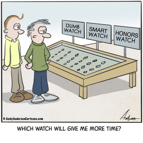 Cartoon about choosing the right smart watch or wearable by Andy Anderson