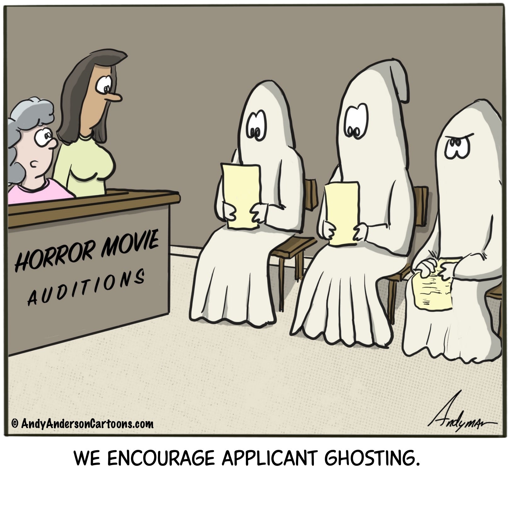 Cartoon about applicant ghosting by Andy Anderson