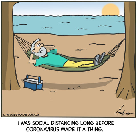 Cartoon about anti-social practicing social distancing during coronavirus crisis by Andy Anderson