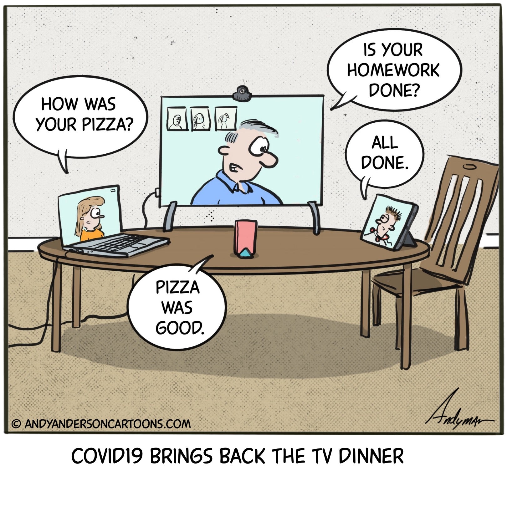 Cartoon about COVID19 brining back the TV dinner