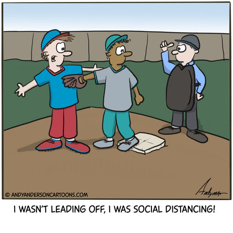 Cartoon about baseball in 2020 - leading off or social distancing 