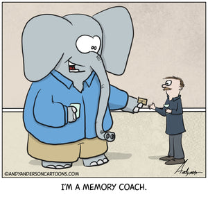 Cartoon about an elephant as a memory coach