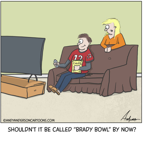 Cartoon about Tom Brady going to his tenth Super Bowl