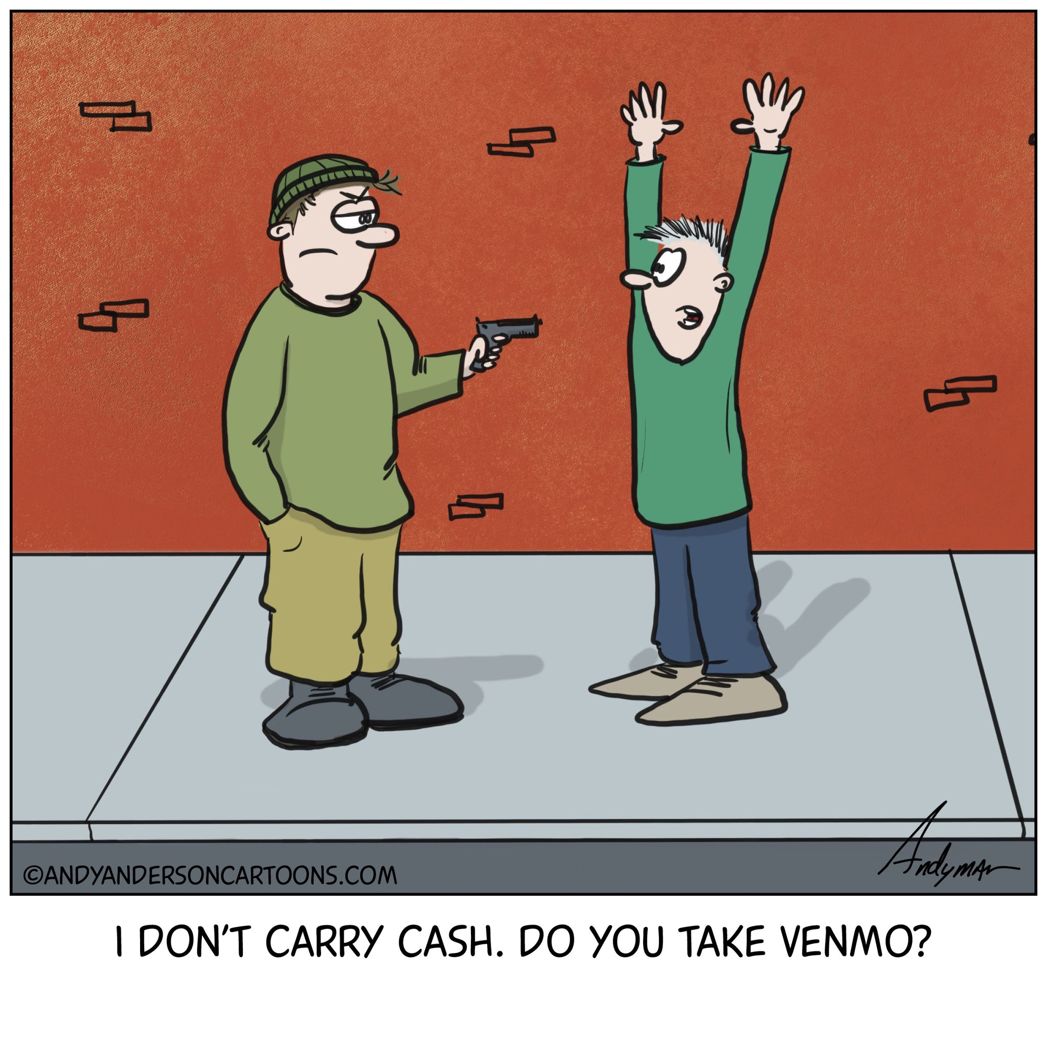 Cartoon about using Venmo during a robbery by Andy Anderson