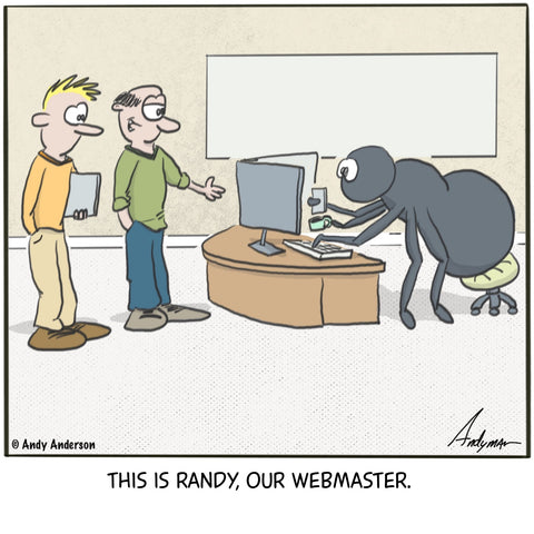 Cartoon about a spider working as a webmaster by Andy Anderson