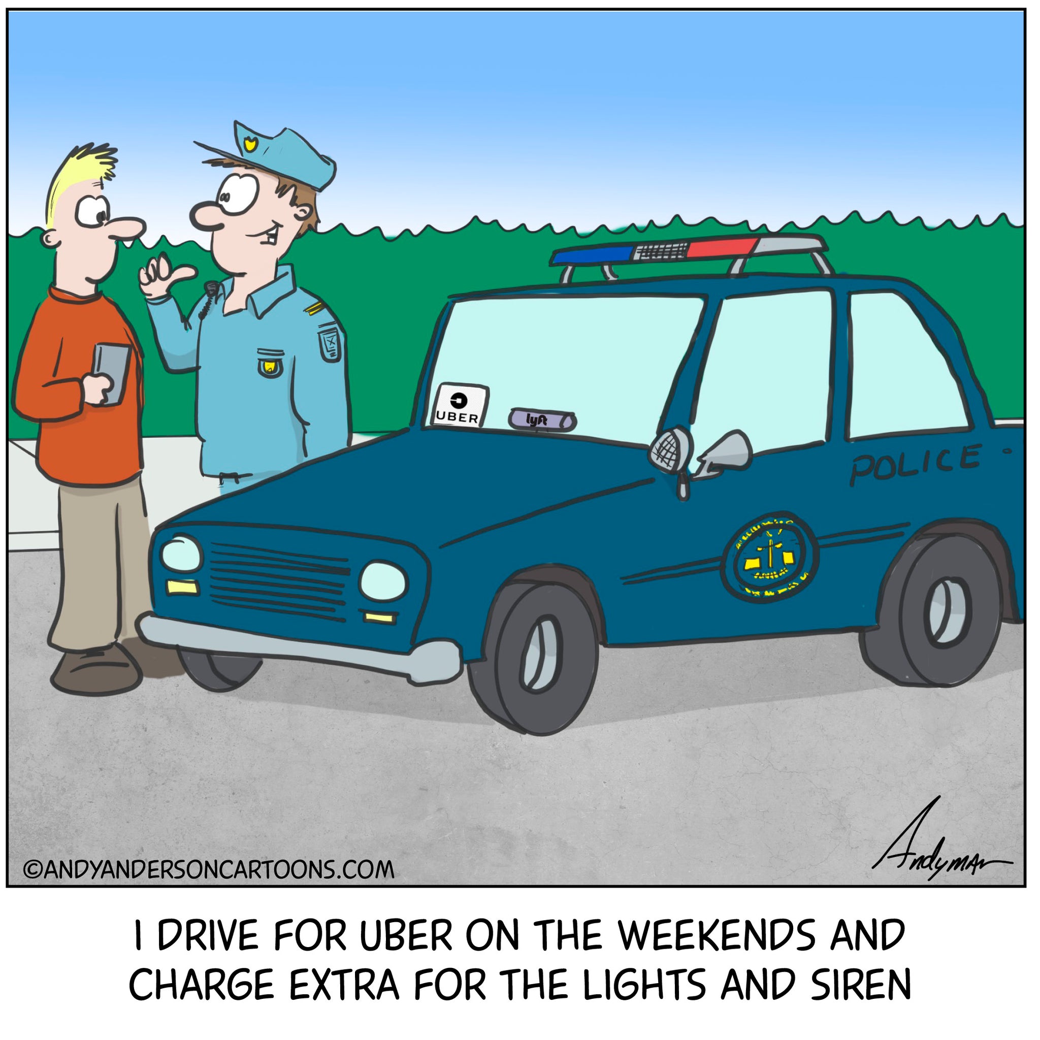 Police Uber driver cartoon
