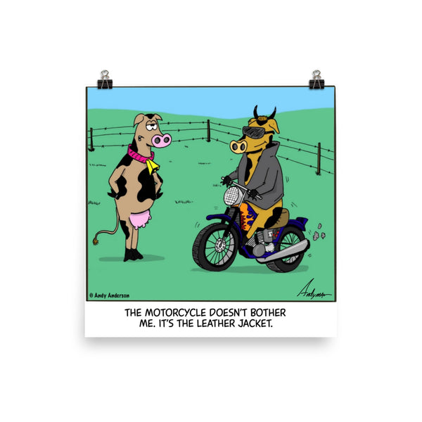 Cow with leather jacket cartoon print